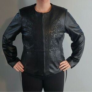 (P2) Coldwater Creek Womens
Black 100% Leather Womens‎ Jacket
with Embroidered,S